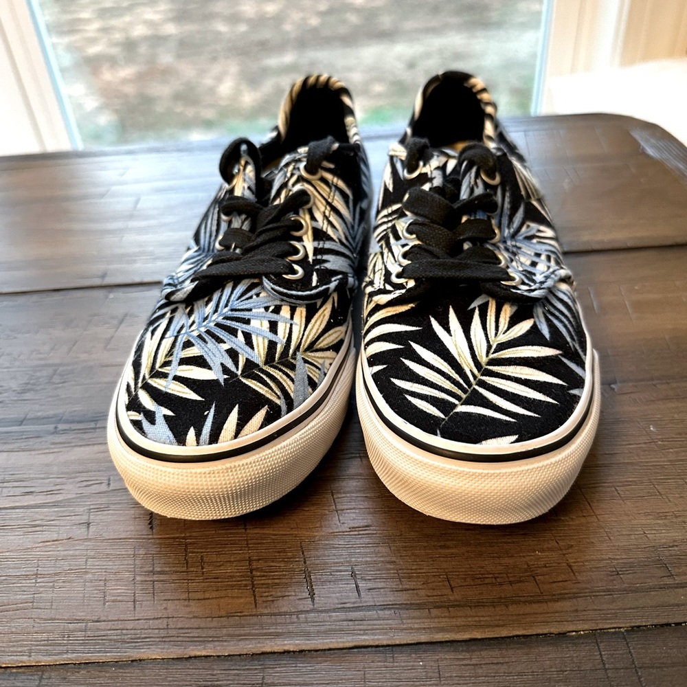 VANS Tropical Palm Leaves Blue & Black Shoes Women's Size 8